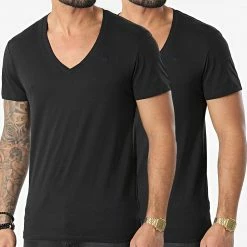 Acheter 😀 Lot De 2 Tee 👚 Shirts V-neck D07203-2757-2019 Noir de G-Star 😀