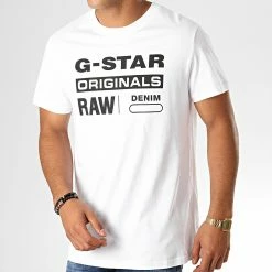 Grosses soldes 🎁 Tee 👚 Shirt Graphic 8 D14143-336 Blanc Noir de G-Star 💯