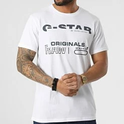 Meilleure affaire 🔥 Tee 👚 Shirt D21664-C506 Blanc de G-Star 💯 -G-Star Soldes g star 317964 D21664 C506 110 20220510T143635 03