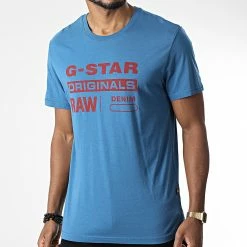 Remise ✔️ Tee 👕 Shirt Originals Label D22204-336 Bleu Clair de G-Star ✨