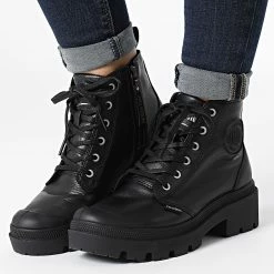 Sortie 👍 Bottines Femme Pallabase Leather 96905 Black de Palladium 🧨